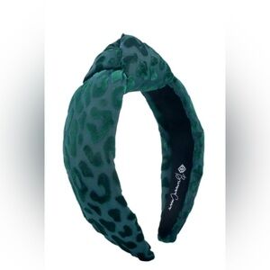 Brianna Cannon Leopard Print Velvet Knotted Headband Green